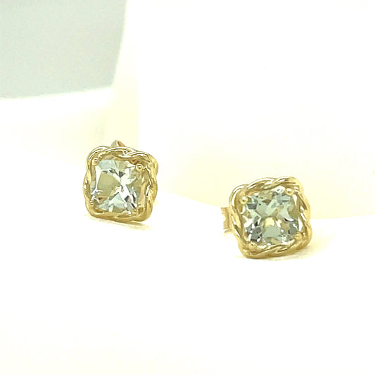 9ct Gold Cubic Zirconia Green Amethyst Square Stud Earring