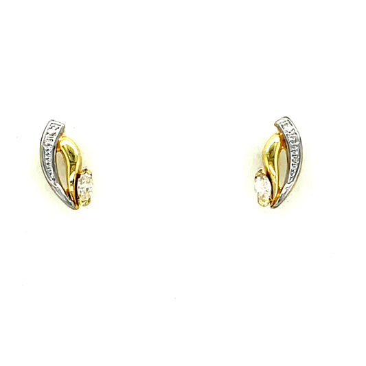 9ct Two Tone Open Oval Cubic Zirconia Stud Earrings