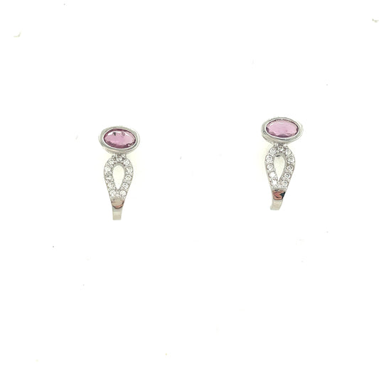 9ct White Gold Cubic Zirconia/Amethyst Long Stud Earring