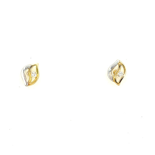 9ct Two Tone Cubic Zirconia Open Oval Swirl Stud Earring