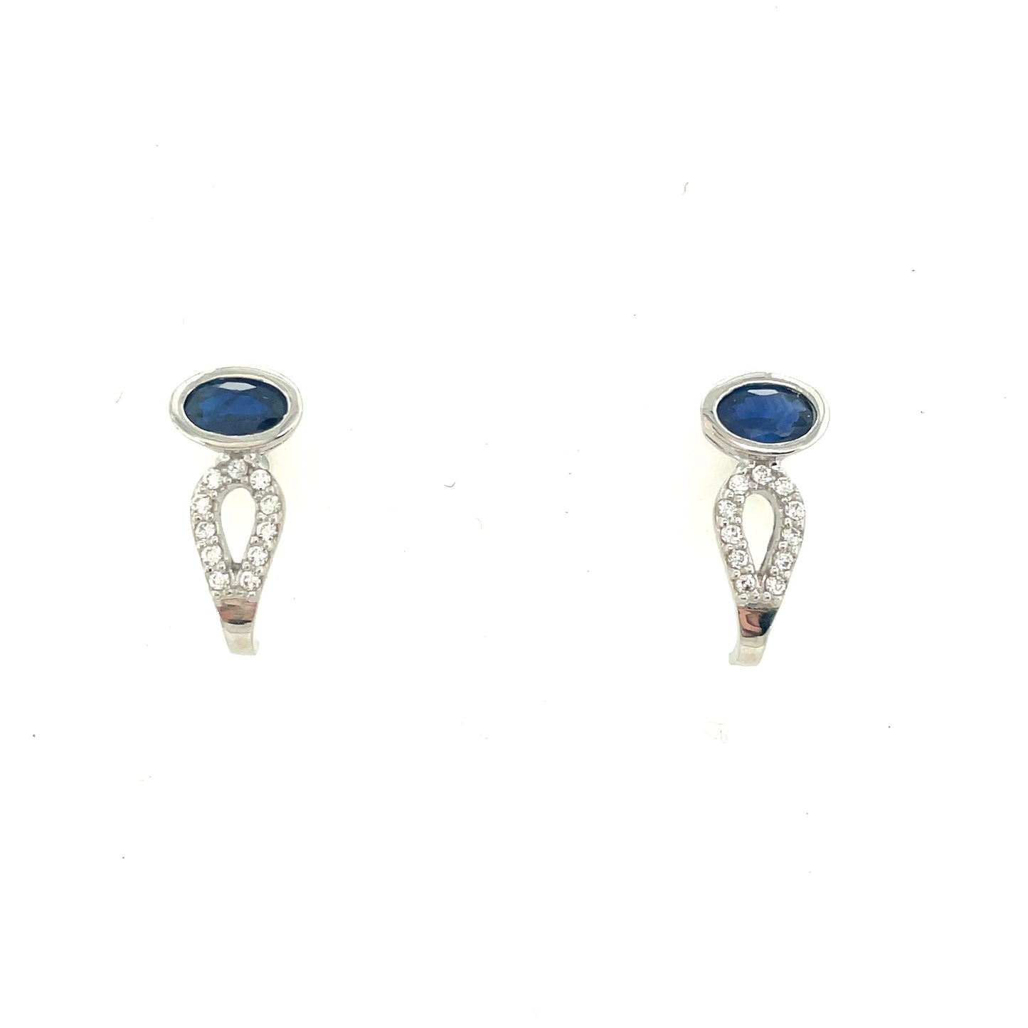 9ct White Gold Cubic Zirconia/Blue Sapphire Oval Long Stud Earrings