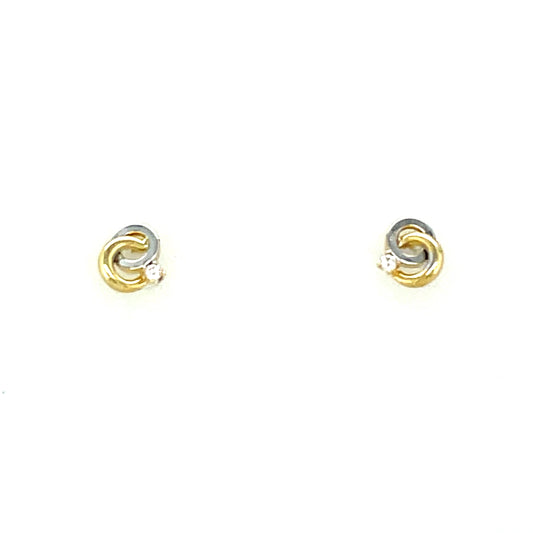 9ct Two Tone Double Circle Cubic Zirconia Stud Earring