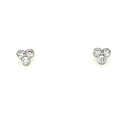 9ct White Gold Cubic Zirconia Three Stone Stud Earring