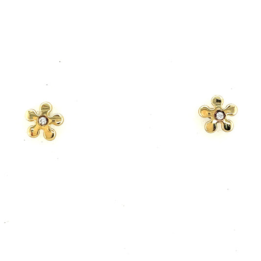 9ct Gold Cubic Zirconia Centre Flower Stud Earring
