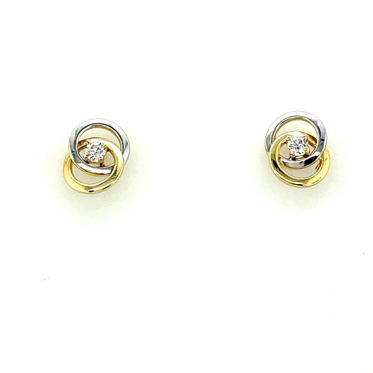 9ct Two Tone Open Circle Link Cubic Zirconia Stud Earring