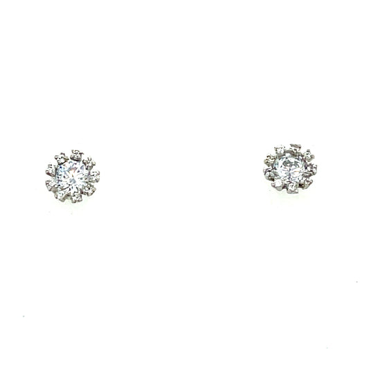 9ct White Gold Cubic Zirconia Cluster Stud Earring