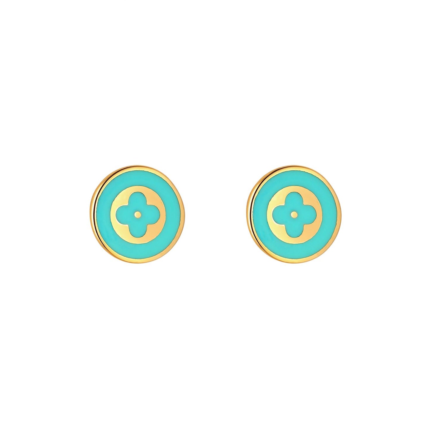 9ct Blue Enamel Flower Detal Stud Earring