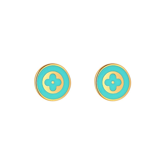 9ct Blue Enamel Flower Detal Stud Earring