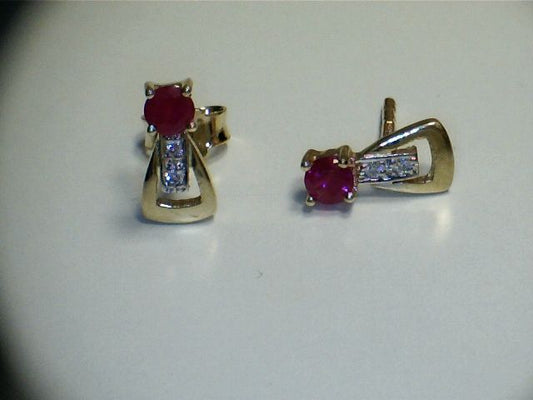 9ct Yellow Gold Ruby/CZ Polished Bar Earrings