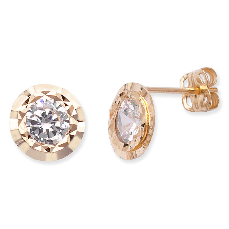 9ct Cubic Zirconia Diamond Cut Edge Earrings