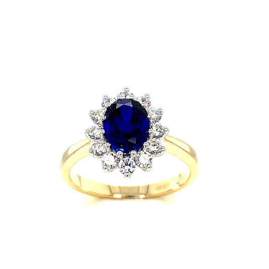 9ct Cultured Sapphire And Cubic Zirconia Oval Cluster Ring