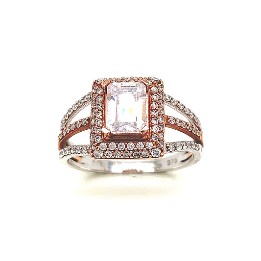 9ct White And Rose Gold Cubic Zirconia Square Cluster Ring