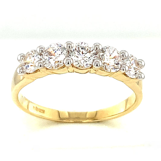 9ct Gold Claw Set Five Stone Cubic Zirconia Ring