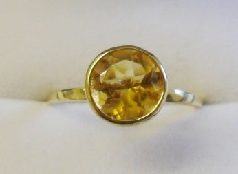 9ct Gold Rubover Set Solitaire Citrine Ring