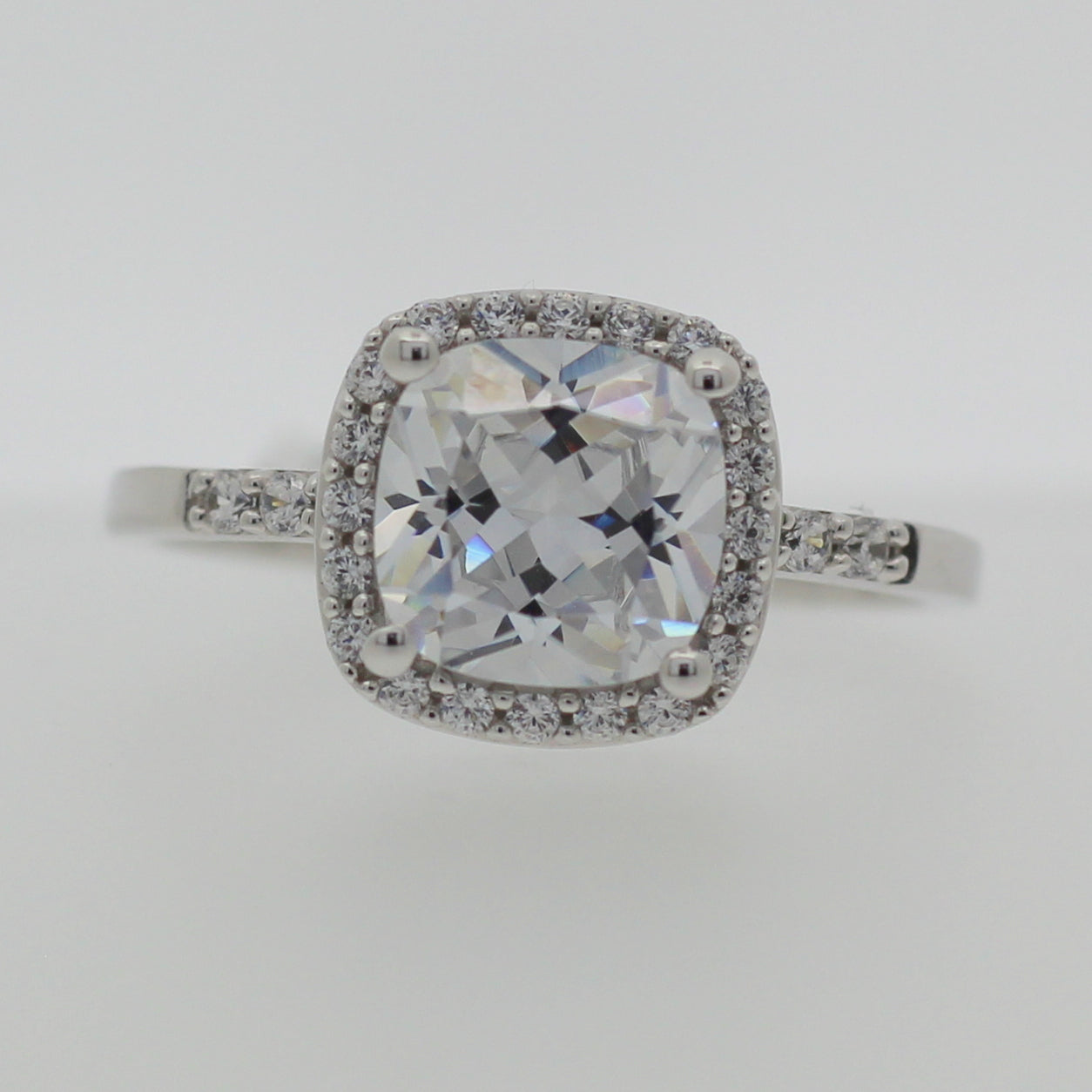 9ct White Gold Cushion Shaped Cubic Zirconia Dress Ring