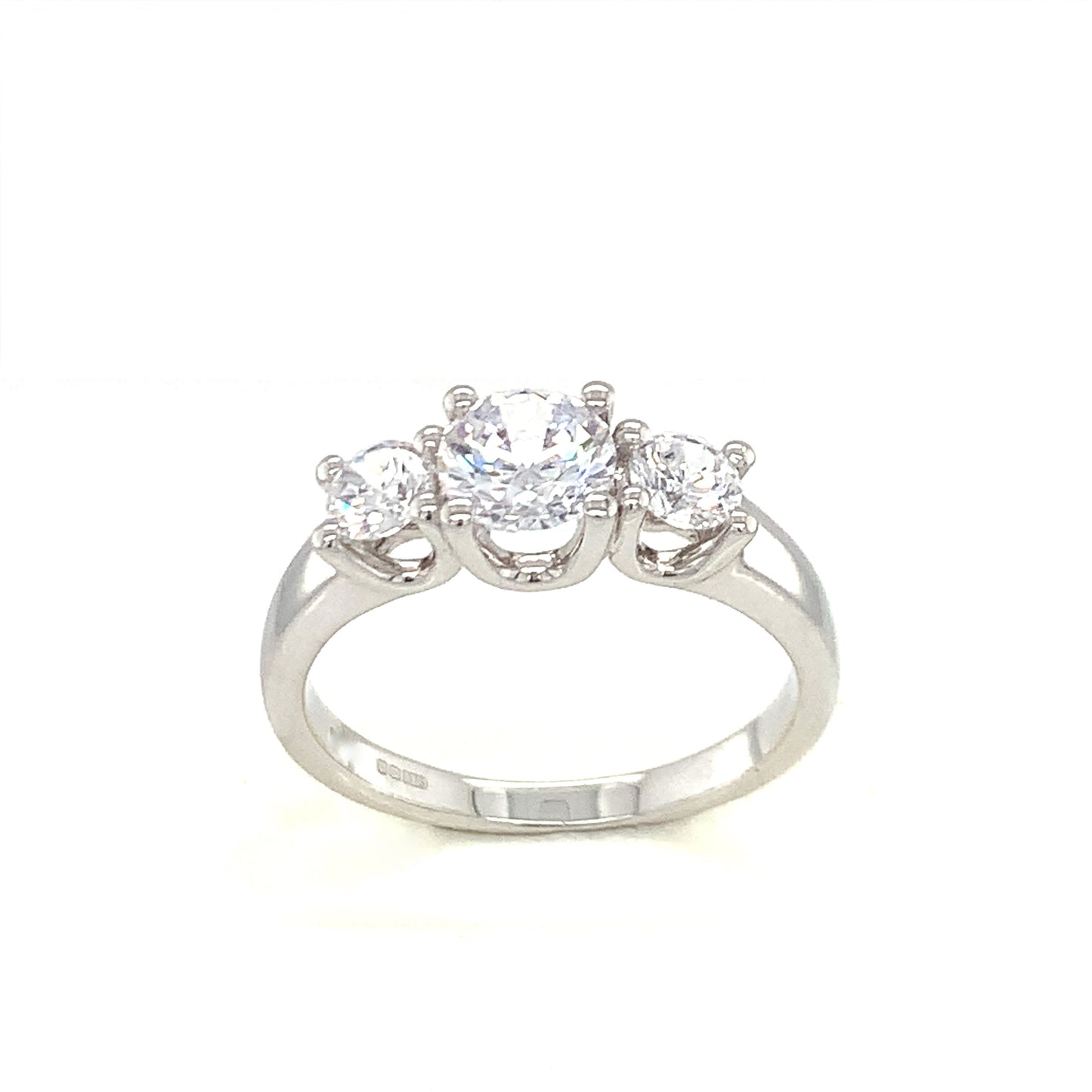 9ct White Gold Three Stone Cubic Zirconia Dress Ring