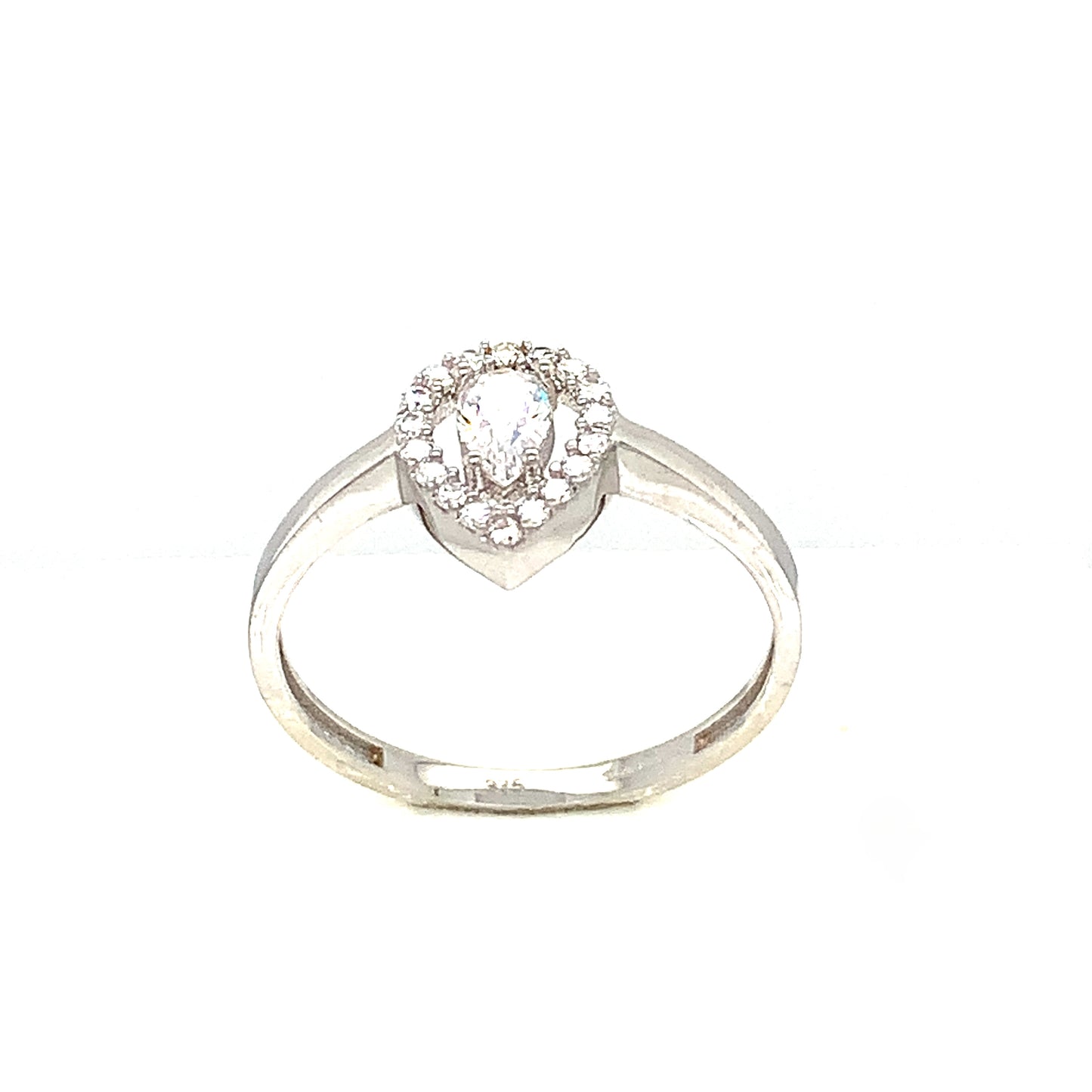 9ct White Gold Cubic Zirconia Halo Pear Ring
