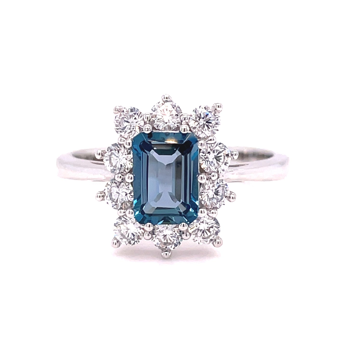 9ct White Gold London Blue Topaz And Cubic Zirconia Ring