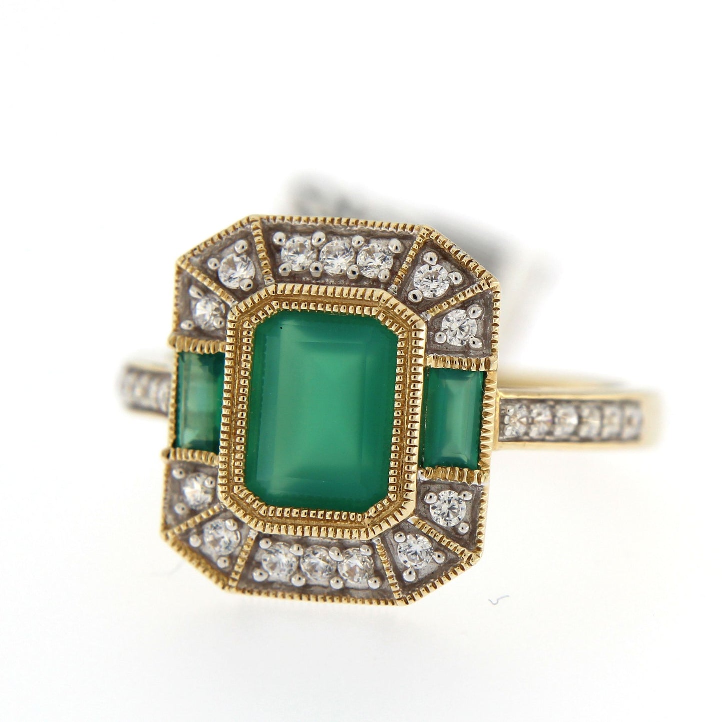 9ct Green Agate And Cubic Zirconia Ring