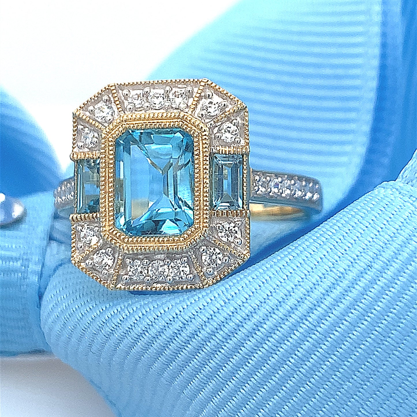 9ct Blue Topaz And Cubic Zirconia Ring