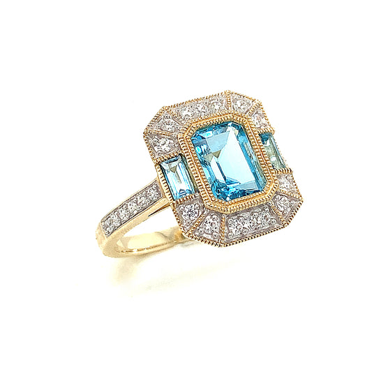 9ct Blue Topaz And Cubic Zirconia Ring