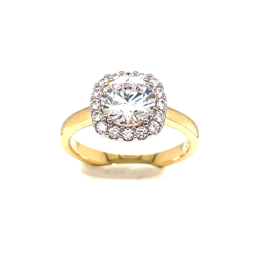 9CT CUBIC ZIRCONIA ROUND SOLITAIRE CUSHION HALO DRESS RING