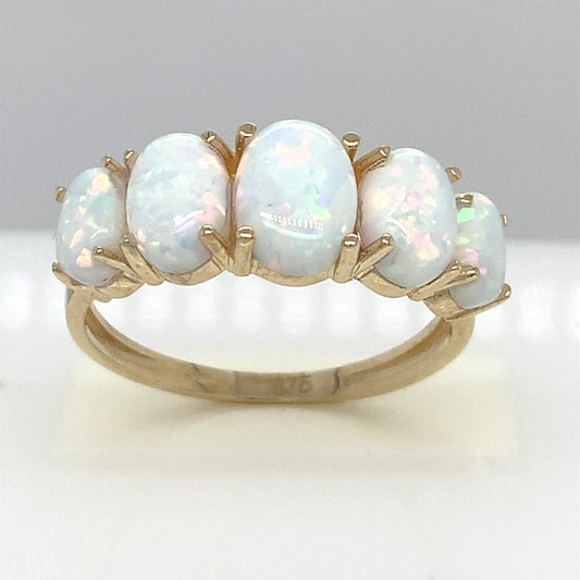 9ct Gold Five Stone Opal Ring