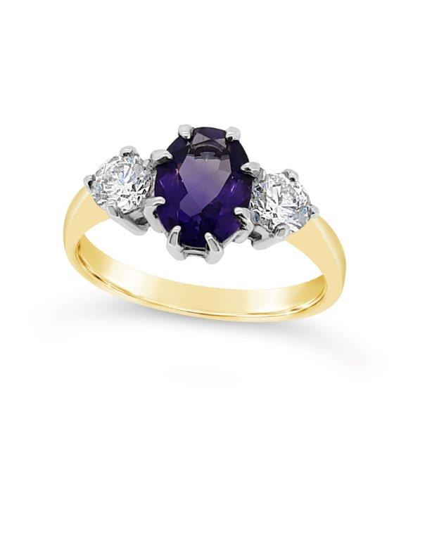9ct Amethyst And Cubic Zirconia Three Stone Dress Ring