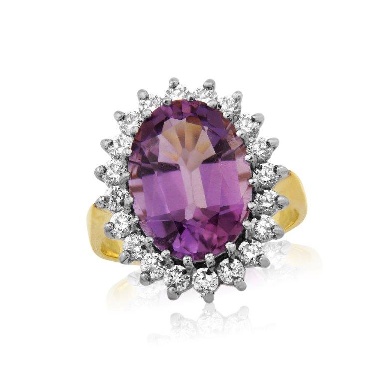 9ct Amethyst And Cubic Zirconia Oval Cluster Dress Ring