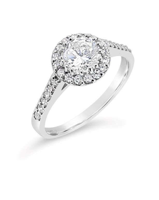 9ct White Gold Round Cluster Cubic Zirconia Shoulders Ring