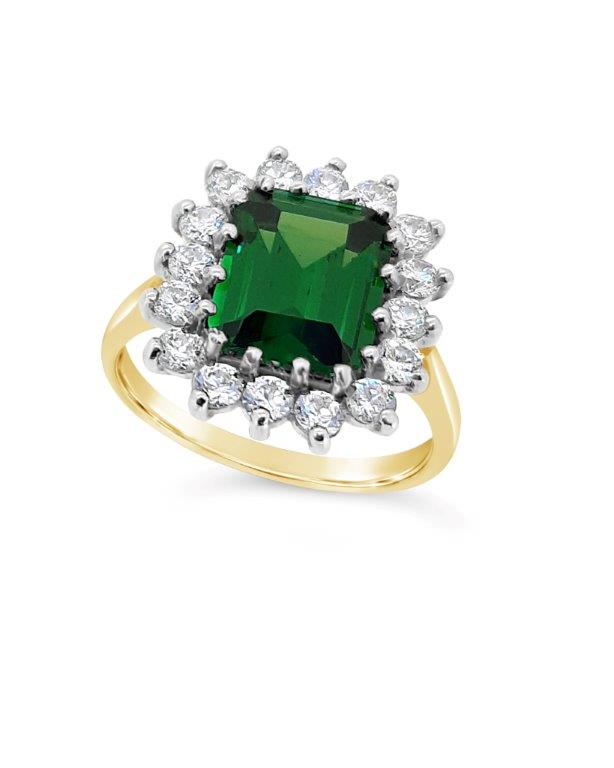 9ct Green And Cubic Zirconia Square Cluster Dress Ring