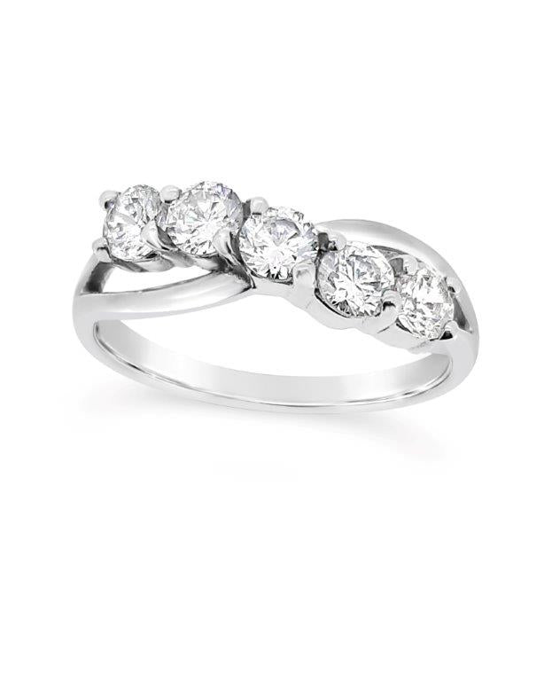 9ct White Gold Five Stone Cubic Zirconia Cross Over Dress Ring
