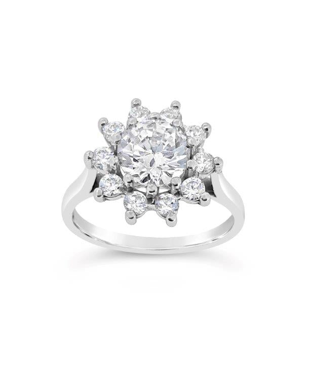 9ct White Gold Cubic Zirconia Flower Cluster Dress Ring