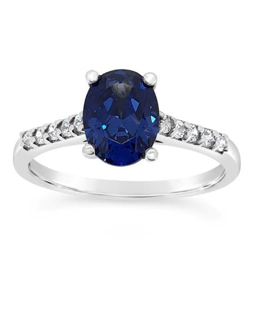 9ct White Gold Sapphire And Cubic Zirconia Shoulders Dress Ring