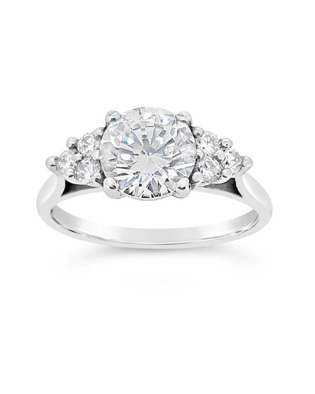 9ct White Gold Solitaire Cubic Zirconia Shoulders Dress Ring