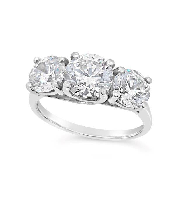 9ct White Gold Three Stone Cubic Zirconia Dress Ring