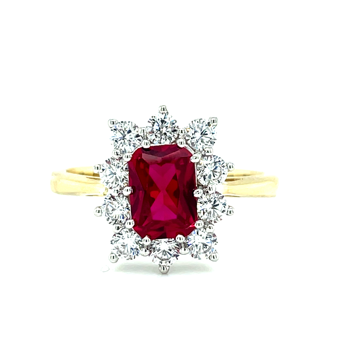 9ct Red And Cubic Zirconia Cluster Dress Ring