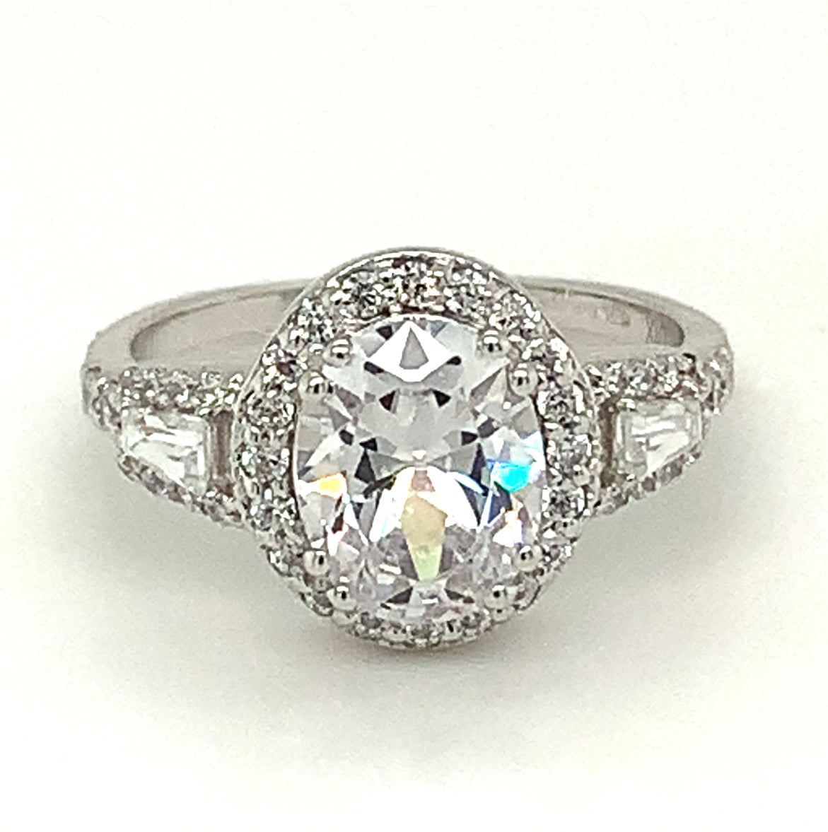 9ct White Gold Cubic Zirconia Oval Cluster Dress Ring