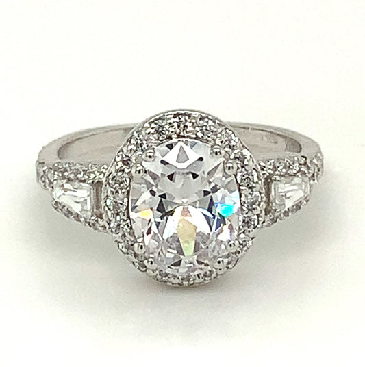 9ct White Gold Cubic Zirconia Oval Cluster Dress Ring