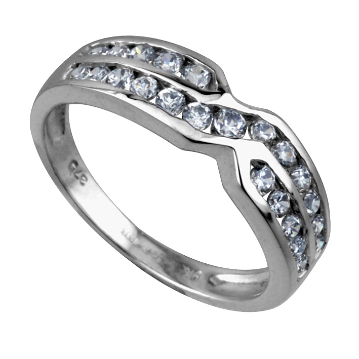 9ct Cubic Zirconia Double Row Plain Crossover Ring