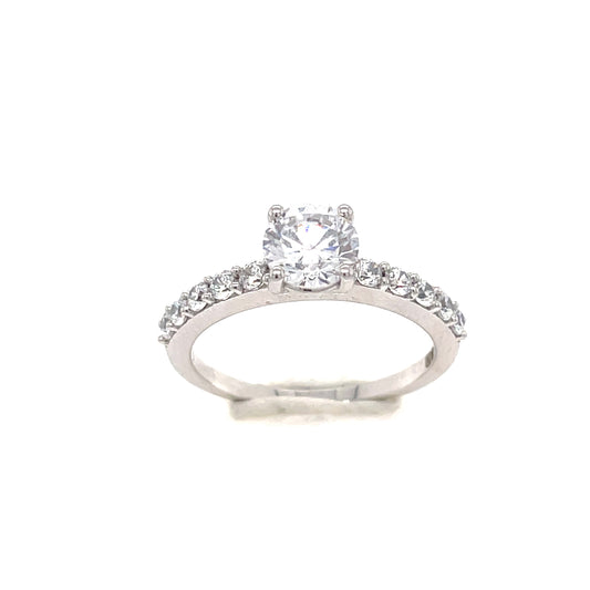 9ct White Gold Cubic Zirconia Solitaire And Shoulders Ring