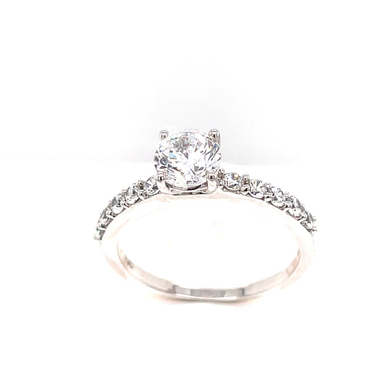 9ct White Gold Cubic Zirconia Solitaire And Shoulders Ring