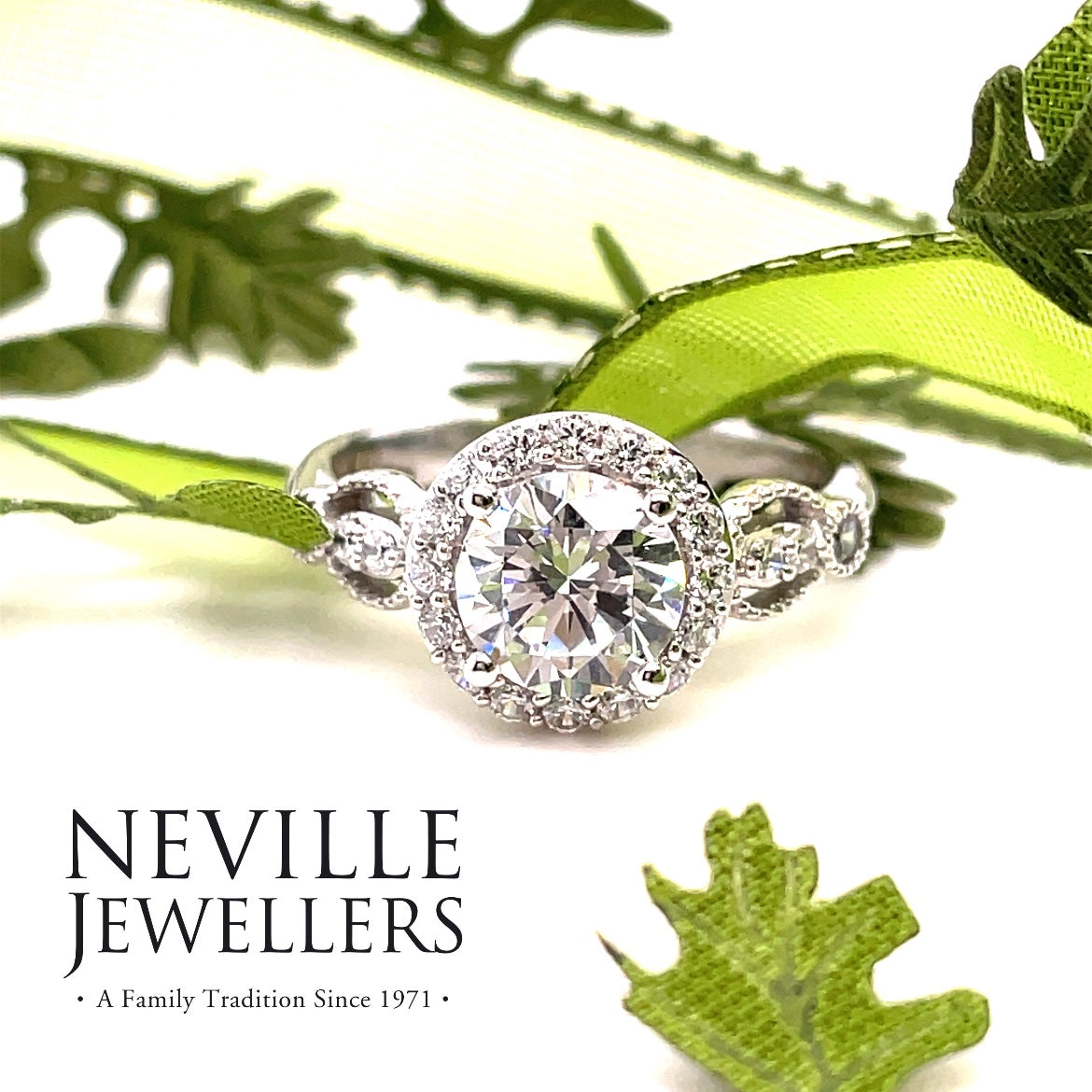 9ct White Gold Cubic Zirconia Solitaire Halo Fancy Ring