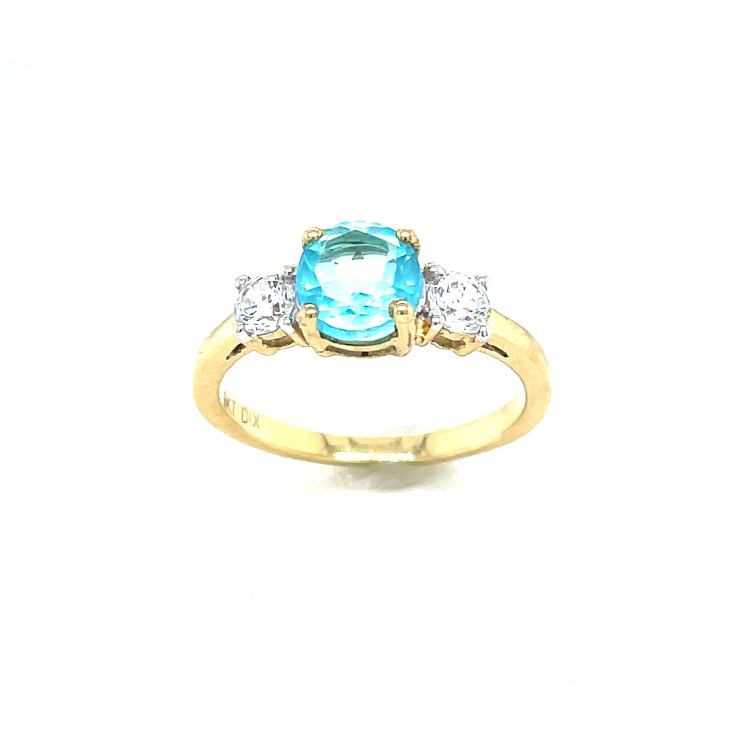 9ct Blue Topaz And Cubic Zirconia Three Stone Ring