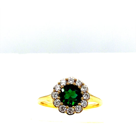 9ct Green And Cubic Zirconia Round Cluster Ring