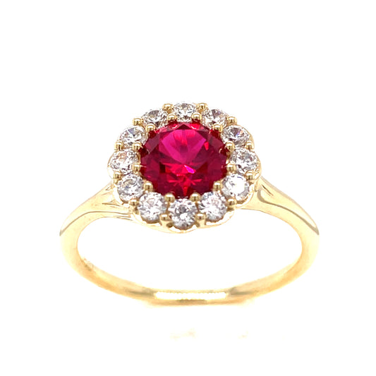 9ct Red Cubic Zirconia Round Cluster Ring