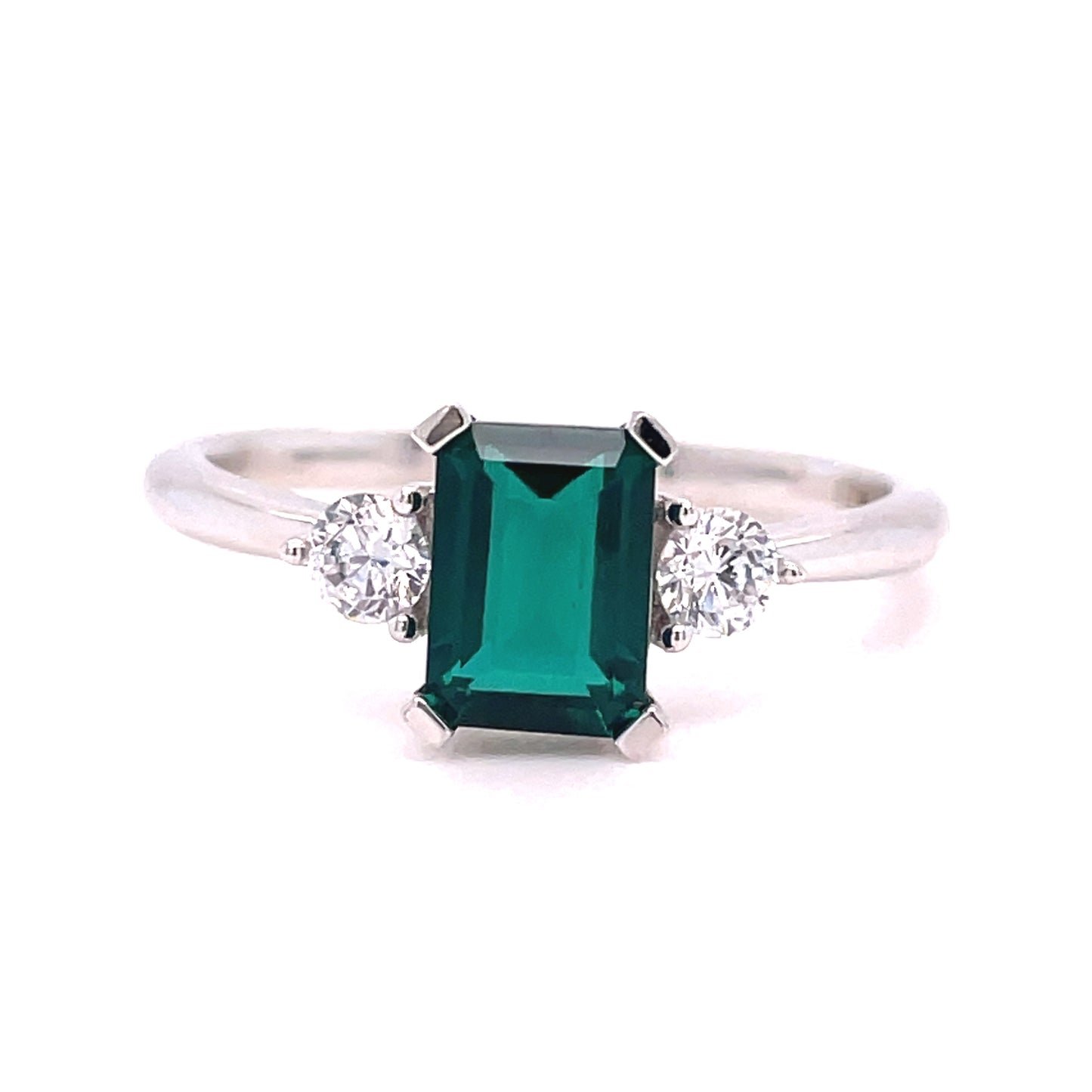 9ct White Gold Green And Cubic Zirconia Ring