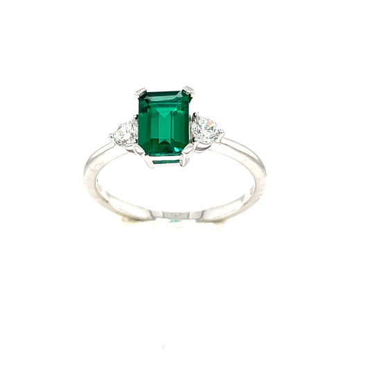 9ct White Gold Green And Cubic Zirconia Ring