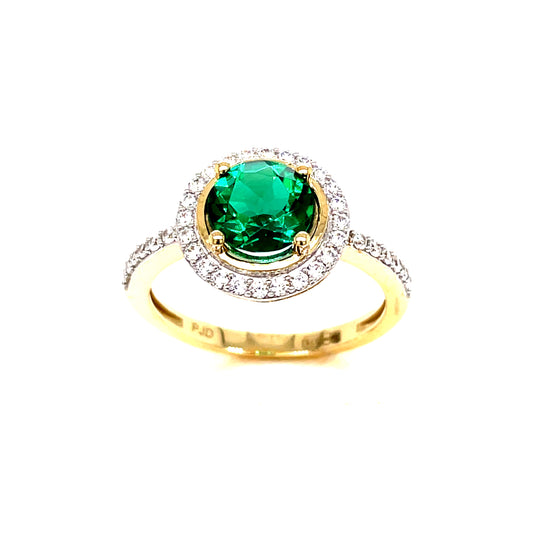9ct Green Stone Cubic Zirconia Halo Ring