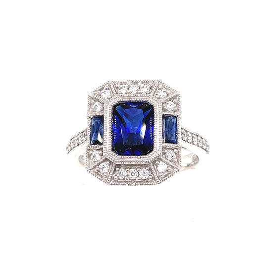 9ct White Gold Blue Stone Cubic Zirconia Cluster Ring